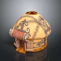 Traditional Yurt with Decorative Patterns Rolled Door Curtain and Circular Top in Scenic Landscape