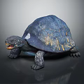 Realistic Blue Turtle With Textured Shell Yellow Stripes Open Mouth And Claws