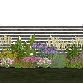 Vibrant Mixed Flowers And Green Grasses In Lush Garden Bed With Various Blooms