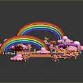 Colorful Candy Themed Playground With Rainbow Structures And Sweet Decorations