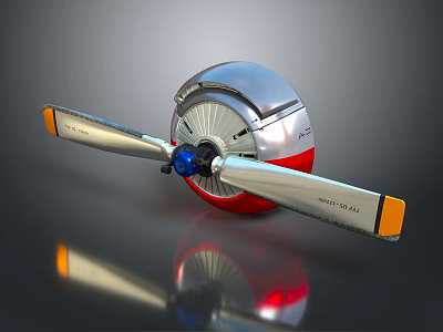 Sleek Silver Red Aircraft Engine With Dual Propeller Blades And Metallic Rotor 3d model