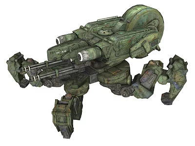 Intelligent Machine With Military Green Armor Tracked Wheels Mechanical Arms And Weapon System 3d model