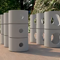 Construction Site Stacked White Concrete Cylinders as Building Components on Ground 3d model