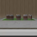 Commercial Display Equipment With Marble Top And Wooden Background Featuring Building Models On Green Lawn