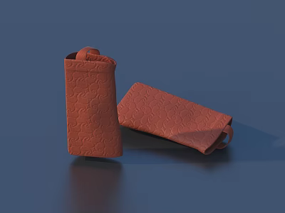 Orange Textured Leather Portable Pouches With Flip Cover And Loop Handle 3d model