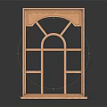 Wooden Window Frame with Arched Top and Pane Structure in 3D Model on Dark Background 3d model