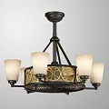 Vintage Style Chandeliers With White Glass Shades And Decorative Metal Frames
