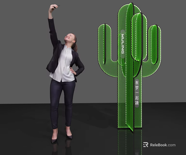 Unique Green Cactus Shaped Modern Wall Decor for Stylish Interior Spaces 3d model 