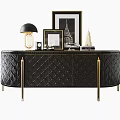 Luxury Black TV Stand With Gold Accents Table Lamp Photo Frame And Decor