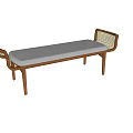 Minimalist Wooden Bench With Woven Armrests White Cushion Seat And Sturdy Legs