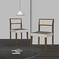 Modern Dining Chairs Featuring Dark And Light Wooden Frames And Light Gray Fabric Upholstery