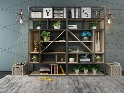 Modern Decorative Cabinet With Multilayer Compartments Plants Books And Letter Decor 3d model