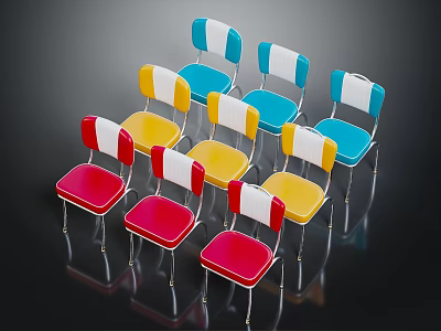 Colorful Modern Chairs With Red Yellow Blue Seats White Backs And Metal Legs 3d model