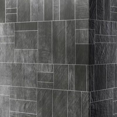 Gray Black Textured Slate Interlocking Wall Corner Component with Spliced Design 3d model