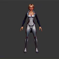 Female Sci Fi Character as Humanoid Creature in Blue White Tight Futuristic Suit