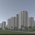 Modern High Rise Residential Buildings With Glass Curtain Walls Green Trees And Roads