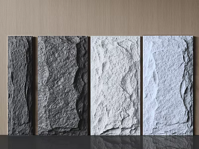 Natural Texture Stone Slabs In Various Colors With Light Colored Wooden Wall Background 3d model