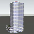 Modern White High Rise Office Building With Glass Base Against Blue Sky