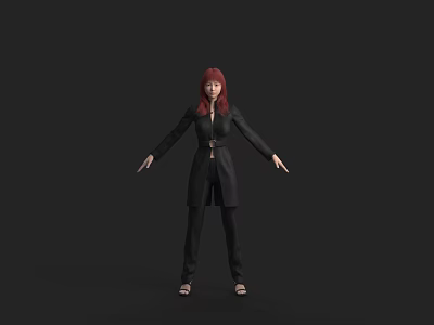 A Woman With Red Hair Wearing Black Outfit Standing With Arms Outstretched On Dark Background 3d model