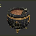 Black Cauldron With Golden Decoration Red Liquid Inside White Stirring Tool And Golden Legs