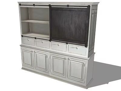 Modern Silver Bookcase Design With Open Shelves Central Dark Panel Drawers And Cabinet Doors 3d model
