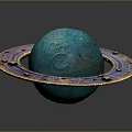 Blue Celestial Decorative Sphere With Craters Texture Golden Ring And Stars