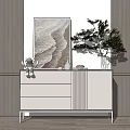 Modern White Entryway Console Table With Framed Artwork Green Plant And Decorative Items 3d model