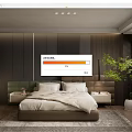 Modern Bedroom Interior With Upholstered Headboard Wooden Striped Wall Nightstands And Area Rug