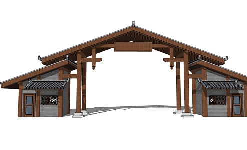 Chinese Style Gate Homestay Folk Village Gate 3d model