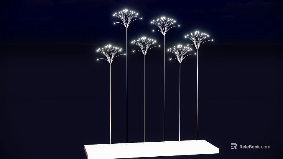 Modern Illuminated Decorative Trees With Slender Poles And Glowing Tops On White Base 3d model 