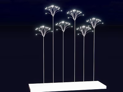 Modern Illuminated Decorative Trees With Slender Poles And Glowing Tops On White Base 3d model