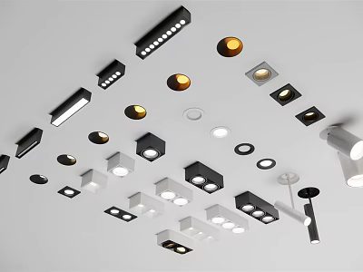 Downlights and Spotlights with Modern Black and White Designs for Ceiling Lighting Fixtures 3d model