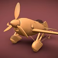 Vintage Airplane Model In Light Brown With Propeller On Dark Red Background