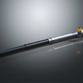 Modern Metal Weapon Design with Black Handle Silver Body and Orange Accent Features