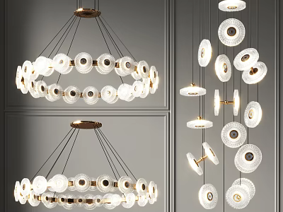 Modern Circular Glass Chandeliers With Metal Frames And Layered Hanging Discs 3d model
