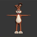 3D Cartoon Game Character Brown Rabbit With White Belly Paws Red Bowtie Standing Arms Outstretched