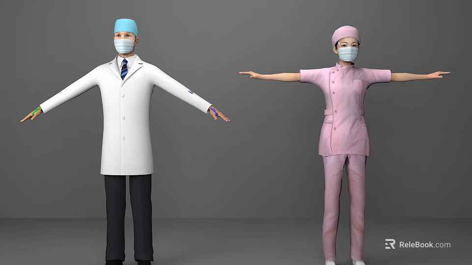 Woman in Pink Nurse Uniform With Arms Outstretched Wearing Pink Cap 3d model 
