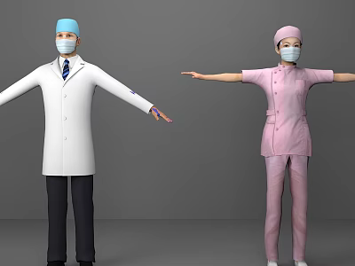 Woman in Pink Nurse Uniform With Arms Outstretched Wearing Pink Cap 3d model