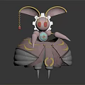 Pink Rabbit Eared Character With Golden Decorations And Gem Sphere Creature Design 3d model
