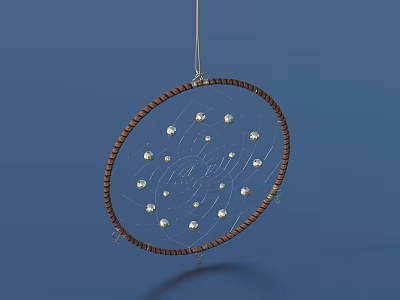Circular Dreamcatcher With Brown Frame And White Beads Woven Web Design 3d model