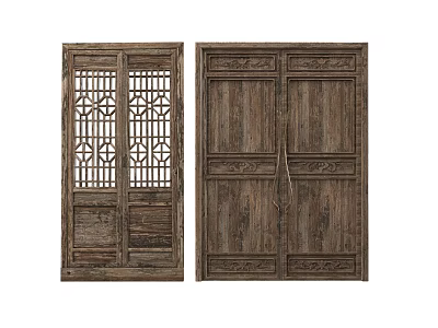 Traditional Chinese Wooden Doors With Carved Lattice Panels And Double Door Design 3d model