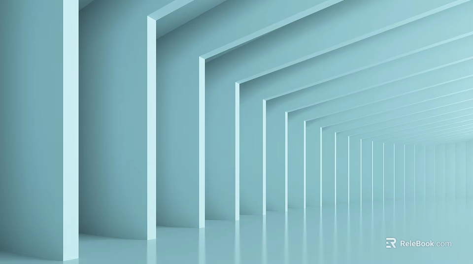 Minimalist Abstract Architectural Space With Repeated Light Blue Arches And Extended Lines 3d model 
