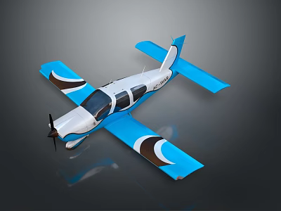 Blue And White Single Engine Propeller Airplane With Modern Design And Reflective Surface 3d model