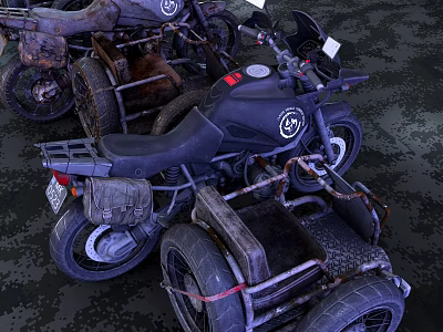 Old Three Wheeled Motorcycle With Rusty Parts And Sidecar Attachment 3d model