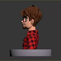 Cartoon Man Bust With Brown Hair Beard Glasses And Red Plaid Shirt