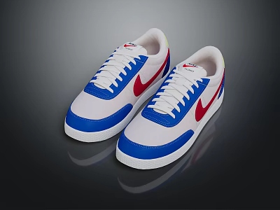Trendy White Low Top Sneakers With Blue Red Accents And Classic Brand Logo Design 3d model
