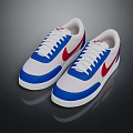 Trendy White Low Top Sneakers With Blue Red Accents And Classic Brand Logo Design