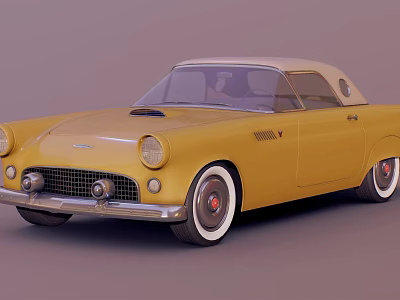 Vintage Yellow Convertible Car With Classic Front Design And White Wheels 3d model Vintage Yellow Convertible Car With Classic Front Design And White Wheels 3d model