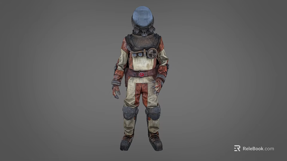 Game Movie Character in Brown Beige Gray Protective Suit With Helmet Belt And Knee Pads 3d model 