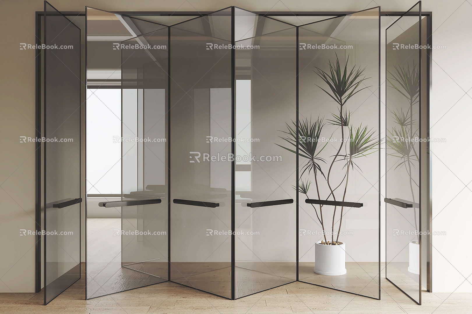 Modern glass folding door 3d model